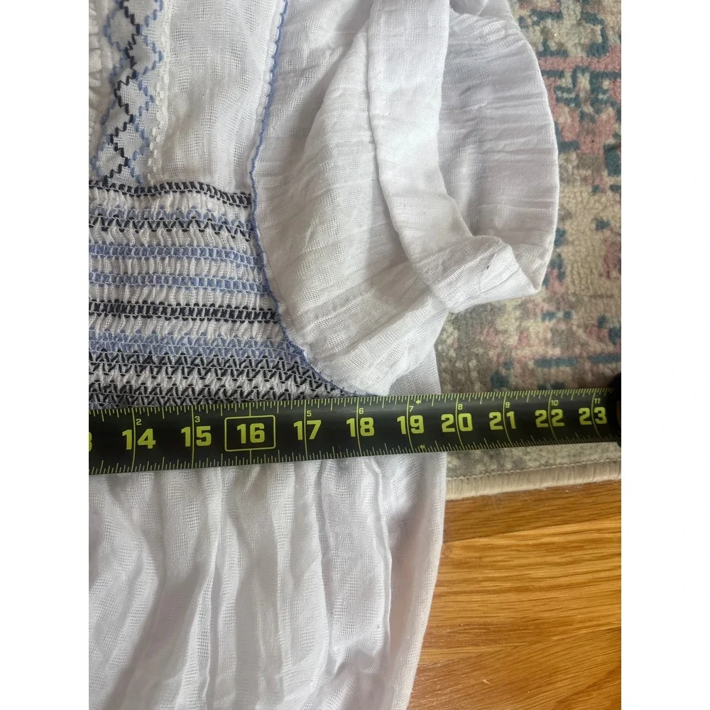 Free People White Smocked Embroidered Gauze Boho Crop Top Size S